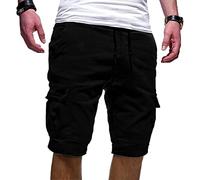 EMATOP Herren Cargo Shorts Baumwolle Kurze Hose Casual Einfarbig Cargohose Sommer Bermuda Short mit 6 Taschen Sommerhose Elastischer Bund Sporthose Regulär Fit Freizeithose Laufshorts Männer