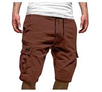 EMATOP Herren Cargo Shorts Baumwolle Kurze Hose Casual Einfarbig Cargohose Sommer Bermuda Short mit 6 Taschen Sommerhose Elastischer Bund Sporthose Regulär Fit Freizeithose Laufshorts Männer