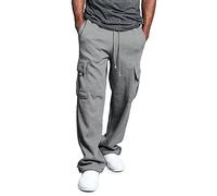 EMATOP Herren Cargohose Baumwolle Lang Cargo Hose Regular Fit Freizeithose Casual Einfarbig Sporthose mit Taschen Outdoorhose Elastische Taille Sweatpants Frühling Wanderhose Trekkinghose