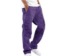 EMATOP Herren Cargohose Baumwolle Lang Cargo Hose Regular Fit Freizeithose Casual Einfarbig Sporthose mit Taschen Outdoorhose Elastische Taille Sweatpants Frühling Wanderhose Trekkinghose
