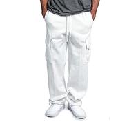 EMATOP Herren Cargohose Baumwolle Lang Cargo Hose Regular Fit Freizeithose Casual Einfarbig Sporthose mit Taschen Outdoorhose Elastische Taille Sweatpants Frühling Wanderhose Trekkinghose