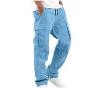 EMATOP Herren Cargohose Baumwolle Lang Cargo Hose Regular Fit Freizeithose Casual Einfarbig Sporthose mit Taschen Outdoorhose Elastische Taille Sweatpants Frühling Wanderhose Trekkinghose