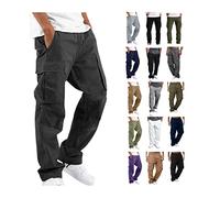 EMATOP Herren Cargohose Baumwolle Lang Cargo Hose Regular Fit Freizeithose Casual Einfarbig Sporthose mit Taschen Outdoorhose Elastische Taille Sweatpants Frühling Wanderhose Trekkinghose
