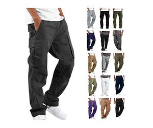 EMATOP Herren Cargohose Baumwolle Lang Cargo Hose Regular Fit Freizeithose Casual Einfarbig Sporthose mit Taschen Outdoorhose Elastische Taille Sweatpants Frühling Wanderhose Trekkinghose