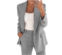 EMATOP Hosenanzug Damen Elegant Business Anzug Set 2-teilig Slim fit Blazer Hose Outfit Casual Sportlich Freizeitanzug Mode Revers Longblazer Lang Hosen Tracksuit Baumwolle Einfarbig Streetwear