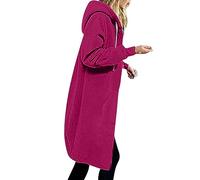 EMATOP Jacke Damen Langen Sweatjacke Casual Baumwolle Fleecejacke mit Kapuze Sport Sweatshirt Einfarbig Elegant Kapuzenjacke Herbst Winter Langarm Hoodies Mantel Teenager Mädchen Kapuzenpullover