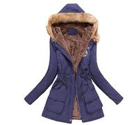 EMATOP Jacke Damen Winterjacke Lang Mantel Warme Softshelljacke mit Kapuze Casual Lose Parka Übergangsjacke Winter Fleecejacke Steppjacke Einfarbig Elegant Hoodie Mode Cardigan Tailliert Outwear