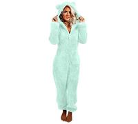 EMATOP Jumpsuit Damen Kuschelig Einteiler Overall Lange Warm Schlafanzug Teddy Fleece Schlafoverall Winter Flauschig Onesie Einfarbig Plüsch Hausanzug mit Kapuze Pyjama Anzug Ganzkörperanzug
