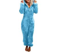 EMATOP Jumpsuit Damen Kuschelig Einteiler Overall Lange Warm Schlafanzug Teddy Fleece Schlafoverall Winter Flauschig Onesie Einfarbig Plüsch Hausanzug mit Kapuze Pyjama Anzug Ganzkörperanzug
