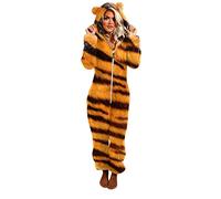 EMATOP Jumpsuit Damen Kuschelig Einteiler Overall Teddy Fleece Hausanzug Flauschig Schlafanzug Winter Warm Onesie Lang Plüsch Schlafoverall Leoparden Muster Pyjama mit Kapuze Loungewear Romper