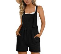 EMATOP Jumpsuit Damen Sommer Kurz Playsuit Ärmellose Trägerhose Sexy Elegant Overalls Lässig Baumwolle Einteiler Onesie mit Taschen Latzhose Klassische Streifen Sommeroverall Bequem Strampler