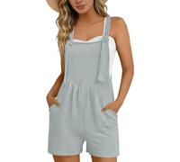 EMATOP Jumpsuit Damen Sommer Kurz Playsuit Ärmellose Trägerhose Sexy Elegant Overalls Lässig Baumwolle Einteiler Onesie mit Taschen Latzhose Klassische Streifen Sommeroverall Bequem Strampler
