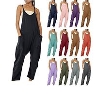 EMATOP Jumpsuits für Frauen 2023 Casual Sommer Rompers ärmellos lässig weites Bein Jumpsuits Spaghetti Strap Baggy Womens lose Overalls Jumpers with Pockets Adjustable Romper