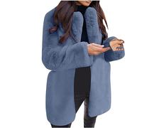EMATOP Kunstpelz Mantel Damen Revers Wintermantel Teddy Fleece Kunstpelzjacke Winter Warm Pelzmantel Einfarbig Plüschjacke Lang Elegant Fellmantel Flauschig Kuschelig Winterjacke Felljacke
