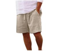 EMATOP Kurz Leinenhose Herren Sommer Leichte Casual Strandshorts Luftige Lockere Leinen Shorts Einfarbig Mode Strand Hosen mit Taschen Freizeithose Elastische Taille Sommerhose für Männer
