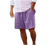 EMATOP Kurz Leinenhose Herren Sommer Leichte Casual Strandshorts Luftige Lockere Leinen Shorts Einfarbig Mode Strand Hosen mit Taschen Freizeithose Elastische Taille Sommerhose für Männer