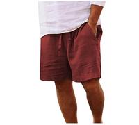 EMATOP Kurz Leinenhose Herren Sommer Leichte Casual Strandshorts Luftige Lockere Leinen Shorts Einfarbig Mode Strand Hosen mit Taschen Freizeithose Elastische Taille Sommerhose für Männer