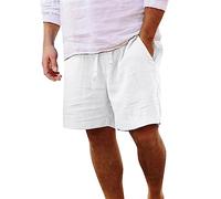 EMATOP Kurz Leinenhose Herren Sommer Leichte Casual Strandshorts Luftige Lockere Leinen Shorts Einfarbig Mode Strand Hosen mit Taschen Freizeithose Elastische Taille Sommerhose für Männer