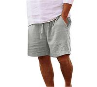 EMATOP Kurz Leinenhose Herren Sommer Leichte Casual Strandshorts Luftige Lockere Leinen Shorts Einfarbig Mode Strand Hosen mit Taschen Freizeithose Elastische Taille Sommerhose für Männer