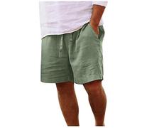 EMATOP Kurz Leinenhose Herren Sommer Leichte Casual Strandshorts Luftige Lockere Leinen Shorts Einfarbig Mode Strand Hosen mit Taschen Freizeithose Elastische Taille Sommerhose für Männer