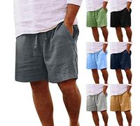 EMATOP Kurz Leinenhose Herren Sommer Leichte Casual Strandshorts Luftige Lockere Leinen Shorts Einfarbig Mode Strand Hosen mit Taschen Freizeithose Elastische Taille Sommerhose für Männer