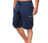 EMATOP Kurze Cargohose Herren Sommer Chino Hosen Baumwolle Vintage Cargo Shorts mit Taschen Sporthose Elastische Taille Freizeithose Leicht Einfarbig Sommerhose Regulär Fit Trainingshose