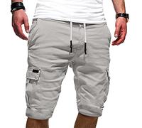 EMATOP Kurze Hose Herren Baumwolle Cargo Shorts Casual Einfarbig Cargohose Sommer Bermuda Short mit 6 Taschen Sommerhose Elastischer Bund Sporthose Regulär Fit Freizeithose Laufshorts Männer