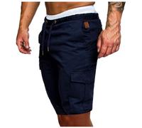 EMATOP Kurze Hose Herren Baumwolle Cargo Shorts Casual Einfarbig Cargohose Sommer Bermuda Short mit 6 Taschen Sommerhose Elastischer Bund Sporthose Regulär Fit Freizeithose Laufshorts Männer