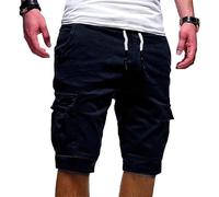EMATOP Kurze Hosen Herren Baumwolle Cargo Shorts Sommer Chino Laufshorts Einfarbig Locker Cargohose mit 6 Taschen Sommerhose Regulär Fit Sporthose Elastischer Bund Freizeithose für Männer