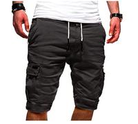 EMATOP Kurze Hosen Herren Cargo Shorts Sommer Baumwolle Chino Laufshorts Einfarbig Locker Cargohose mit 6 Taschen Sommerhose Regulär Fit Sporthose Elastischer Bund Freizeithose für Männer