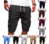 EMATOP Kurze Hosen Herren Sommer Baumwolle Cargo Shorts Chino Laufshorts Einfarbig Locker Cargohose mit 6 Taschen Sommerhose Regulär Fit Sporthose Elastischer Bund Freizeithose für Männer