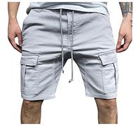 EMATOP Kurze Hosen Herren Sommer Cargo Shorts Baumwolle Chino Hose Einfarbig Casual Sommerhose Elastische Taille Cargohose mit Taschen Sporthose Männer Fitness Laufshorts Bermuda Shorts