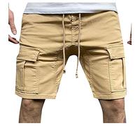 EMATOP Kurze Hosen Herren Sommer Cargo Shorts Baumwolle Chino Hose Einfarbig Casual Sommerhose Elastische Taille Cargohose mit Taschen Sporthose Männer Fitness Laufshorts Bermuda Shorts