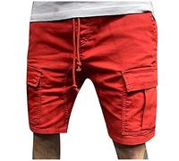 EMATOP Kurze Hosen Herren Sommer Cargo Shorts Baumwolle Chino Hose Einfarbig Casual Sommerhose Elastische Taille Cargohose mit Taschen Sporthose Männer Fitness Laufshorts Bermuda Shorts