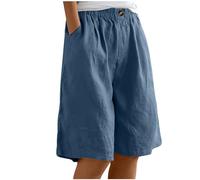 EMATOP Kurze Leinenhose Damen Sommer Leicht Shorts Knielang Stoffhose Casual Baumwolle Leinen Hose Locker Luftig Strandhose Elegant Einfarbiges Sommerhose Weites Hosen mit Taschen Sporthose