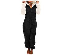 EMATOP Kuschel Jumpsuit Damen Warm Flauschig Schlafanzug Teddy Fleece Einteiler Overalls Winter Lang Pyjama mit Kapuze Reißverschluss Schlafoverall Kuschelig Weich Onesie Plüsch Hausanzug