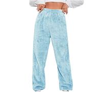 EMATOP Kuschelig Hosen Damen Warm Lange Freizeithose Fleece Einfarbig Schlafhose Teddy Plüsch Thermohose Flauschig Elegant Fleecehose Elastische Taille Plüschhose Mode Lounge Hose für Frauen
