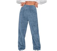 EMATOP Kuschelig Hosen Damen Warm Lange Freizeithose Fleece Einfarbig Schlafhose Teddy Plüsch Thermohose Flauschig Elegant Fleecehose Elastische Taille Plüschhose Mode Lounge Hose für Frauen