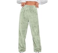 EMATOP Kuschelig Hosen Damen Warm Lange Freizeithose Fleece Einfarbig Schlafhose Teddy Plüsch Thermohose Flauschig Elegant Fleecehose Elastische Taille Plüschhose Mode Lounge Hose für Frauen