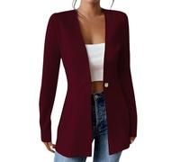 EMATOP Lang Blazerjacke Damen Open Front Cardigan Langarm Elegant Anzugjacke Casual Einfarbig Schulterjacke Baumwolle Leicht Blazer Jacke Bequem Sportlich Bürojacke Knopf Sweatblazer