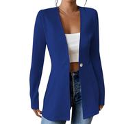 EMATOP Lang Blazerjacke Damen Open Front Cardigan Langarm Elegant Anzugjacke Casual Einfarbig Schulterjacke Baumwolle Leicht Blazer Jacke Bequem Sportlich Bürojacke Knopf Sweatblazer