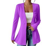 EMATOP Lang Blazerjacke Damen Open Front Cardigan Langarm Elegant Anzugjacke Casual Einfarbig Schulterjacke Baumwolle Leicht Blazer Jacke Bequem Sportlich Bürojacke Knopf Sweatblazer