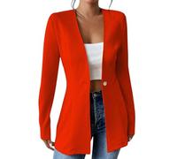 EMATOP Lang Blazerjacke Damen Open Front Cardigan Langarm Elegant Anzugjacke Casual Einfarbig Schulterjacke Baumwolle Leicht Blazer Jacke Bequem Sportlich Bürojacke Knopf Sweatblazer