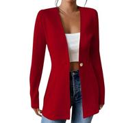 EMATOP Lang Blazerjacke Damen Open Front Cardigan Langarm Elegant Anzugjacke Casual Einfarbig Schulterjacke Baumwolle Leicht Blazer Jacke Bequem Sportlich Bürojacke Knopf Sweatblazer