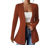 EMATOP Lang Blazerjacke Damen Open Front Cardigan Langarm Elegant Anzugjacke Casual Einfarbig Schulterjacke Baumwolle Leicht Blazer Jacke Bequem Sportlich Bürojacke Knopf Sweatblazer