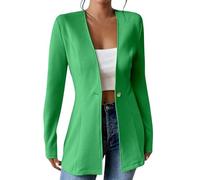 EMATOP Lang Blazerjacke Damen Open Front Cardigan Langarm Elegant Anzugjacke Casual Einfarbig Schulterjacke Baumwolle Leicht Blazer Jacke Bequem Sportlich Bürojacke Knopf Sweatblazer