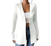EMATOP Lang Blazerjacke Damen Open Front Cardigan Langarm Elegant Anzugjacke Casual Einfarbig Schulterjacke Baumwolle Leicht Blazer Jacke Bequem Sportlich Bürojacke Knopf Sweatblazer
