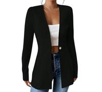 EMATOP Lang Blazerjacke Damen Open Front Cardigan Langarm Elegant Anzugjacke Casual Einfarbig Schulterjacke Baumwolle Leicht Blazer Jacke Bequem Sportlich Bürojacke Knopf Sweatblazer