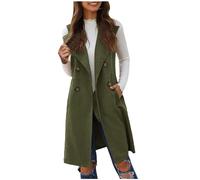 EMATOP Lang Weste Damen Ärmellose Elegant Blazer Jacke Leichte Einfarbig Trenchcoat mit Taschen Übergangsjacke Vintage Bequem Anzugjacke Business Longblazer Vorne Offen Anzugweste Cardigan