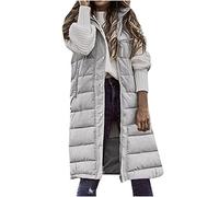 EMATOP Lang Weste Damen Winter Warm Steppweste Ärmellose Leicht Winterjacke Casual Einfarbig Longweste mit Kapuze Daunenweste Baumwolle Elegant Wintermantel Outdoor Puffer Jacke Daunenjacke